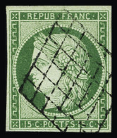 Obl N°2 15c Vert, Obl. Grille, TB. Signé A.Brun - 1849-1850 Ceres