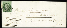 Lettre N°2 15c Vert, OBL Grille Sur Lettre, Signé Calves, TB - 1849-1850 Cérès