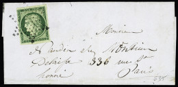 Lettre N°2 15c Vert Avec Belles Marges Et Infime Froissure Sur Lettre De Et Pour Paris (Seine), Obl. Etoile, CàD T15 Du  - 1849-1850 Ceres