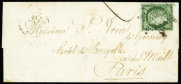Lettre N°2 15c Vert OBL étoile Muette Sur Lettre, Trace De Plume Sur Le Timbre Sinon B/TB - 1849-1850 Cérès