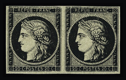 (*) N°3 20c Noir, Essai En Paire, Variété Filets Du Haut Doublés, TB - 1849-1850 Ceres