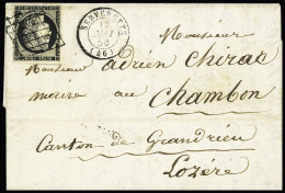 Lettre N°3 OBL Grille + T15 "Serverette (46)" (1850, Lozère) Sur Lettre, Ind 21, TB - 1849-1850 Ceres