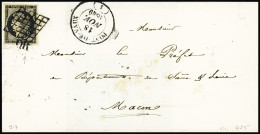 Lettre N°3 20c Noir Avec Grandes Marges Obl. Grille ET Cachet OR Sur Lettre Pour Mâcon (Saône-et-Loire), CàD T14 Pont De - 1849-1850 Cérès