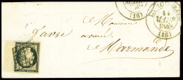 Lettre N°3, BDF à Droite, OBL Grille + T13 "La Rochelle (16)" Charente-inférieure (1849) Sur Lettre, Ind 17, TB - 1849-1850 Ceres