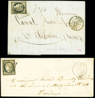 Lettre 2 Lettres AFF N°3 OBL Grille + T15 "Allanches (14)" Cantal (1850) Et T15 Lyon (1850 - Ind 13), TB - 1849-1850 Ceres
