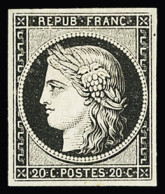 * N°3a 20c Noir Sur Blanc, Neuf Avec Charnière, TB. Signé Roumet - 1849-1850 Ceres