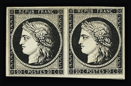 (*) N°3a 20c Noir Sur Blanc En Paire, Neuf, TB. Signé A. Brun - 1849-1850 Ceres