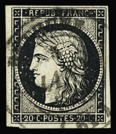 Obl N°3a 20c Noir Sur Blanc, Oblitéré Càd T14 Du 4 Janvier De Béthune (Pas-de-Calais), SUP. Signé A.Brun, Certificats Ja - 1849-1850 Cérès