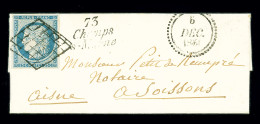 Lettre N°4 OBL Grille + Cursive "73 Champ-s-Marne" Seine-et-Marne + Dateur B (1851) Sur Lettre, Ind 21, TB - 1849-1850 Cérès