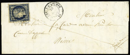 Lettre N°4 OBL Grille + T15 "St Chely D'Apcher 46" Lozère (1850) Sur Lettre, Ind 20, TB - 1849-1850 Cérès