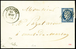 Lettre N°4 OBL Grille + T14 Roquefort (1851) + Cursive "31 La Bastide D'Armagnac" Gers Sur Lettre, Ind 20, TB - 1849-1850 Cérès