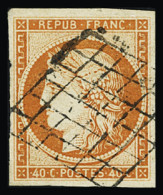 Obl N°5 40c Orange, Obl. Grille Propre, Belle Nuance, TTB. Signé A.Brun - 1849-1850 Ceres