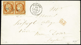 Lettre N°5 40c Orange Avec Belles Nuances En Paire (dont 1 Réparé) Sur Lettre Pour Douvres (Grande-Bretagne), Obl. PC 58 - 1849-1850 Cérès