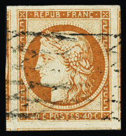 Obl N°5a 40c Orange Vif, Belles Marges Avec Voisins à Droite, à Gauche Et En Bas, Obl. Grille Sans Fin, TTB. Signé A.Bru - 1849-1850 Cérès