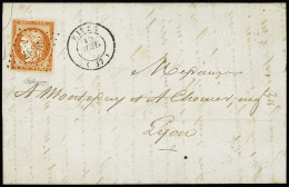 Lettre N°5a 40c Orange Vif, Bien Margé, Obl. PC 2687 + T15 Rives 15 Juillet 54 Sur Lettre Datée De Renage, Isère, Du 2è  - 1849-1850 Cérès