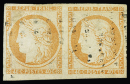 Obl N°5l 40c Orange Pâle, Paire Oblitérée Gros Points, Bien Margée, TB. Signé A.Brun - 1849-1850 Ceres