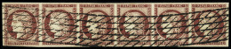 Obl N°6 1f Carmin En Bande De Six Obl. Grille Sans Fin, Bien Margé, Léger Pli Repassé Sinon TTB, RR. Signé JF.Brun (cote - 1849-1850 Cérès