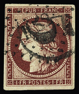 Obl N°6 1f Carmin, Obl. PC Et Cachet De Taxe Américaine "5", TTB, R. Signé A.Brun Et Calves - 1849-1850 Cérès