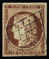 Obl N°6 1f Carmin, Obl. Grille Propre, TB. Signé A.Brun - 1849-1850 Ceres