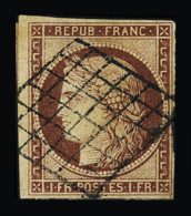 Obl N°6 1f Carmin, Obl. Grille, Rousseurs, Léger Pli, B/TB. Signé Calves - 1849-1850 Ceres
