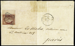 Lettre N°6 1f Carmin Avec Grand BDF à Droite OBL Grille + T15 Reims (Marne, 1851) Sur Lettre, Trace Scotch, Lég. Touché - 1849-1850 Cérès