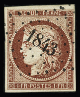 Obl N°6B 1f Carmin-brun, Belle Nuance Marquée, Obl. PC 1843 De Maisons-sur-Seine, Seine-et-Oise, TTB. Certificat Calves - 1849-1850 Ceres