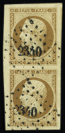 Obl N°9 10c Bistre-jaune, Paire Avec Très Grandes Marges (voisin En Haut Et à Droite, Bdf à Gauche), Obl. PC 2340 D'Orlé - 1852 Louis-Napoléon