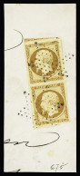 Obl,sur Fragment N°9 10c Bistre-jaune En Paire Verticale Sur Fragment, Obl. étoile, Grandes Marges, Voisins En Haut Et à - 1852 Louis-Napoleon