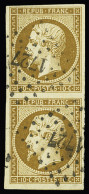 Obl N°9 10c Bistre En Paire Verticale, Obl. PC 1727 De Lille (Nord), TTB. Signé Calves - 1852 Louis-Napoleon