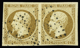 Obl N°9 10c Bistre-jaune En Paire Obl. PC, Très Belles Marges, 1 Infime Trou D'épingle Sinon TB - 1852 Luis-Napoléon