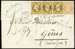 Lettre N°9 10c Bistre-jaune, Bande De Trois Bien Margée, + N°16 40c Orange (touché En Bas) Obl. PC Sur Lettre De Wazemme - 1852 Louis-Napoléon