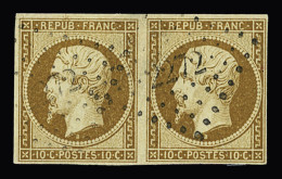 Obl N°9a 10c Bistre-brun En Paire, Obl. PC 2272 (Nîmes, Gard), TB - 1852 Luigi-Napoleone
