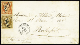 Lettre N°9a 10c Bistre-brun En Combinaison Avec N°5 40c Orange, Obl. PC 710 (Champagne-Mouton, Charente-Inférieure) + Cà - 1852 Louis-Napoléon