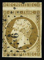 Obl N°9d 10c Bistre-brun Foncé, Obl. PC, Avec Voisin, Petite Marge à Gauche Mais Filet Intact, TB - 1852 Louis-Napoléon