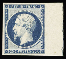 Essai N°10 25c Bleu ESSAI Dans La Couleur Avec Filet D'encadrement Sur Grand Bord De Feuille, Papier Carton, TB, RR. Déb - 1852 Louis-Napoleon