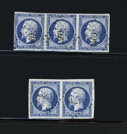 Obl N°10 25c Bleu En Bande De 3, Obl. PC 1469 (Gueugnon, Saône-et-Loire), TB, Plus Une Paire, Obl. PC 1738 (Lisieux, Cal - 1852 Louis-Napoléon