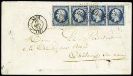 Lettre N°10, Bande De 4 Horizontale OBL PC 1727 + T15 "Lille (57)" (Nord, 1853) Sur Lettre, TB. Rare 3è échelon De Poids - 1852 Louis-Napoleon