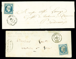 Lettre 2 Lettres : N°10 Percé En Lignes OBL PC 2372 + T15 "Pamiers (8)" (Ariège, 1853) Et N°10 OBL PC 3623 + T15 "Villen - 1852 Luigi-Napoleone