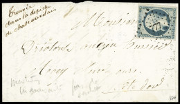 Lettre N°10 25c Bleu Verdâtre (nuance Rare) Obl. PC 777 De Chateau-Villain (Haute-Marne) Sur Lettre Sans Càd De Départ M - 1852 Louis-Napoléon