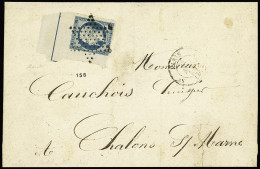 Lettre N°10b 25c Bleu, Cdf Avec Filet D'encadrement, Bien Margé, Obl. étoile Muette Sur Lettre De Paris 1854 Pour Chalon - 1852 Luis-Napoléon