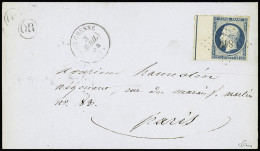 Lettre N°10b Présidence 25c Bleu Avec Filet D'encadrement Sur Bdf Obl. PC Sur Lettre De Le Chesne (Ardennes) 03.04.1854  - 1852 Louis-Napoléon