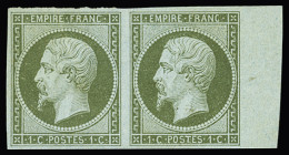 * N°11 1c Olive En Paire Bord De Feuille, Neuve *, Très Frais, TTB - 1853-1860 Napoleone III