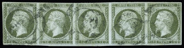 Obl N°11 1c Olive, Bande De Cinq Bien Margée, Obl. Càd T15, TTB - 1853-1860 Napoléon III.