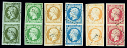 Obl Sélection De 6 Valeurs En Paires Verticales Bien Margées : N°11, 12, 13B, 14A, 16, 17B, Obl., TB/TTB - 1853-1860 Napoléon III