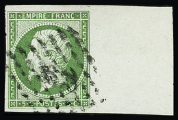 Obl N°12 5c Vert, Bien Margé Avec Bord De Feuille à Droite, Obl. PC, TTB. Signé Dillemann - 1853-1860 Napoléon III