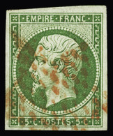 Obl N°12 5c Vert, Obl. étoile Rouge, Bien Margé, TB - 1853-1860 Napoléon III