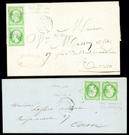 Lettre N°12, Paire Verticale OBL étoile Muette + CAD "9 Paire 9 (60)" (1861) Sur Lettre Locale Et N°12 En Paire OBL PC 5 - 1853-1860 Napoléon III.