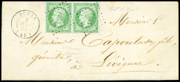 Lettre N°12 En Paire OBL PC 1153 + T15 "Duras (45)" (Lot-et-Garonne 1855) Sur Lettre. TB - 1853-1860 Napoléon III