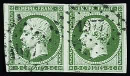 Obl N°12b 5c Vert Foncé, Paire Bien Margée, Voisin à Gauche, Obl. PC 1977 De Metz (Moselle), TTB - 1853-1860 Napoléon III.