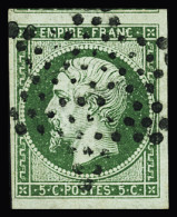 Obl N°12c 5c Vert Foncé Sur Vert, Bien Margé Avec Voisins En Haut Et En Bas, Obl. étoile Muette, TTB - 1853-1860 Napoléon III.